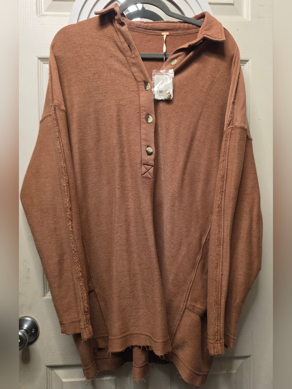 Free People Men's Collared Knit Tunic in Rust